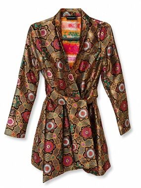 PrettyLittleThing Jacquard Belted Jacket Multicolor Size 4 Holiday Avant Garde